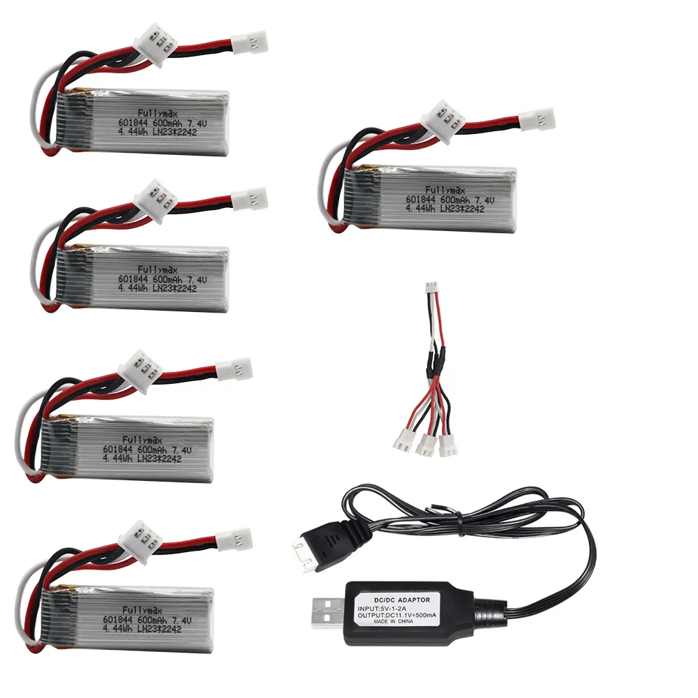 10PCS 2S 7.4V 600mAh 20C Lipo Battery For WLtoys F959 RC Drone Parts 7.4V Battery and Charger For XK DHC-2 A600 A700 A800 A430