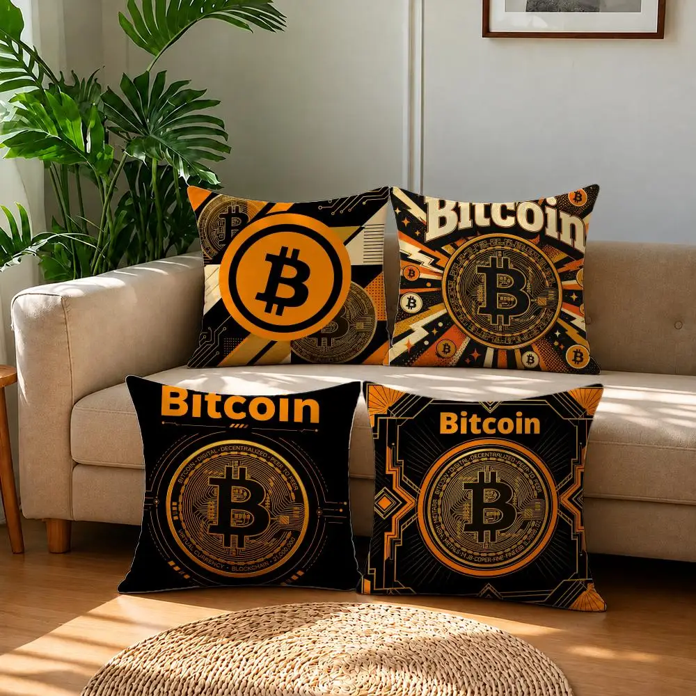 Crypto Bitcoin Cushion Cover Short Plush Pillowcase, Sofa Bedroom Home Decor & Holiday Gift
