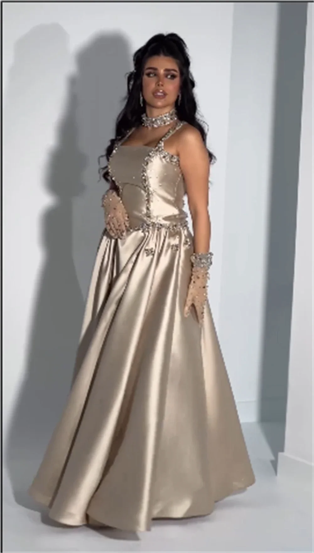 Customized Evening Dress Saudi Arabia Formal Gown Prom Shoulder Girdle A-line Floor Length Sequin Skirts Bespoke Occasio