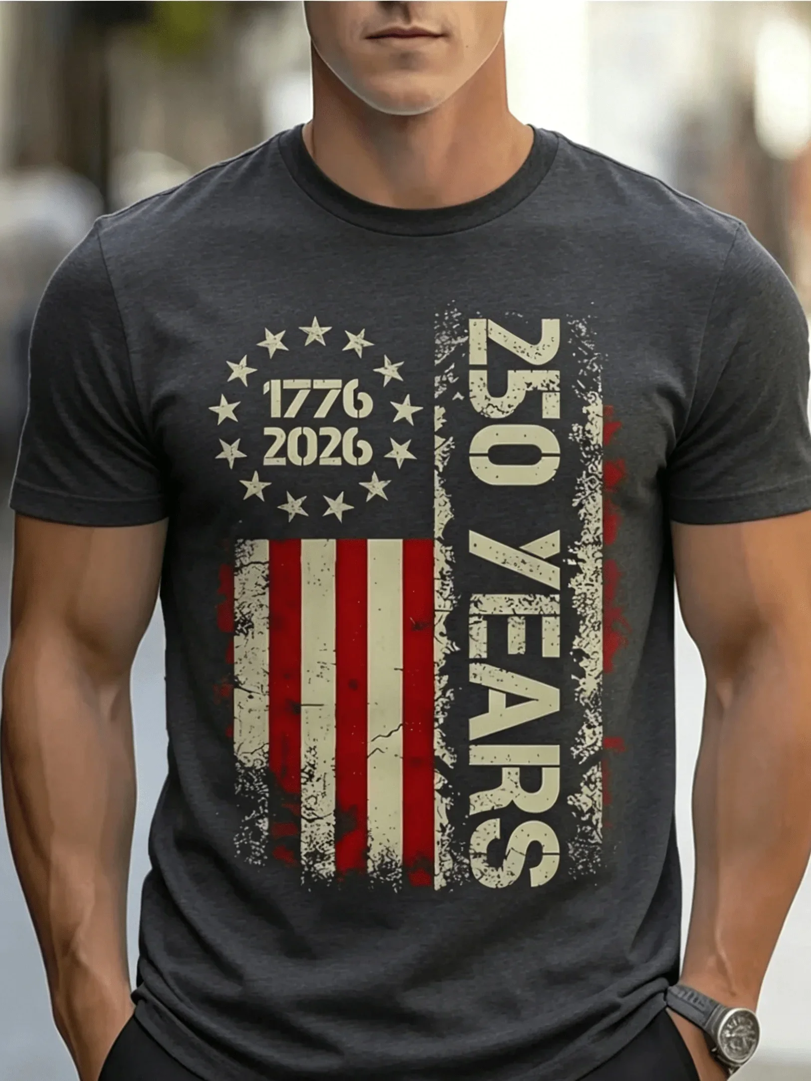 Custom Men'S American Flag 1776 Pattern Short Sleeve T-Shirt, Commemorating 250Th Anniversary Of US Founding, Print Fashion
