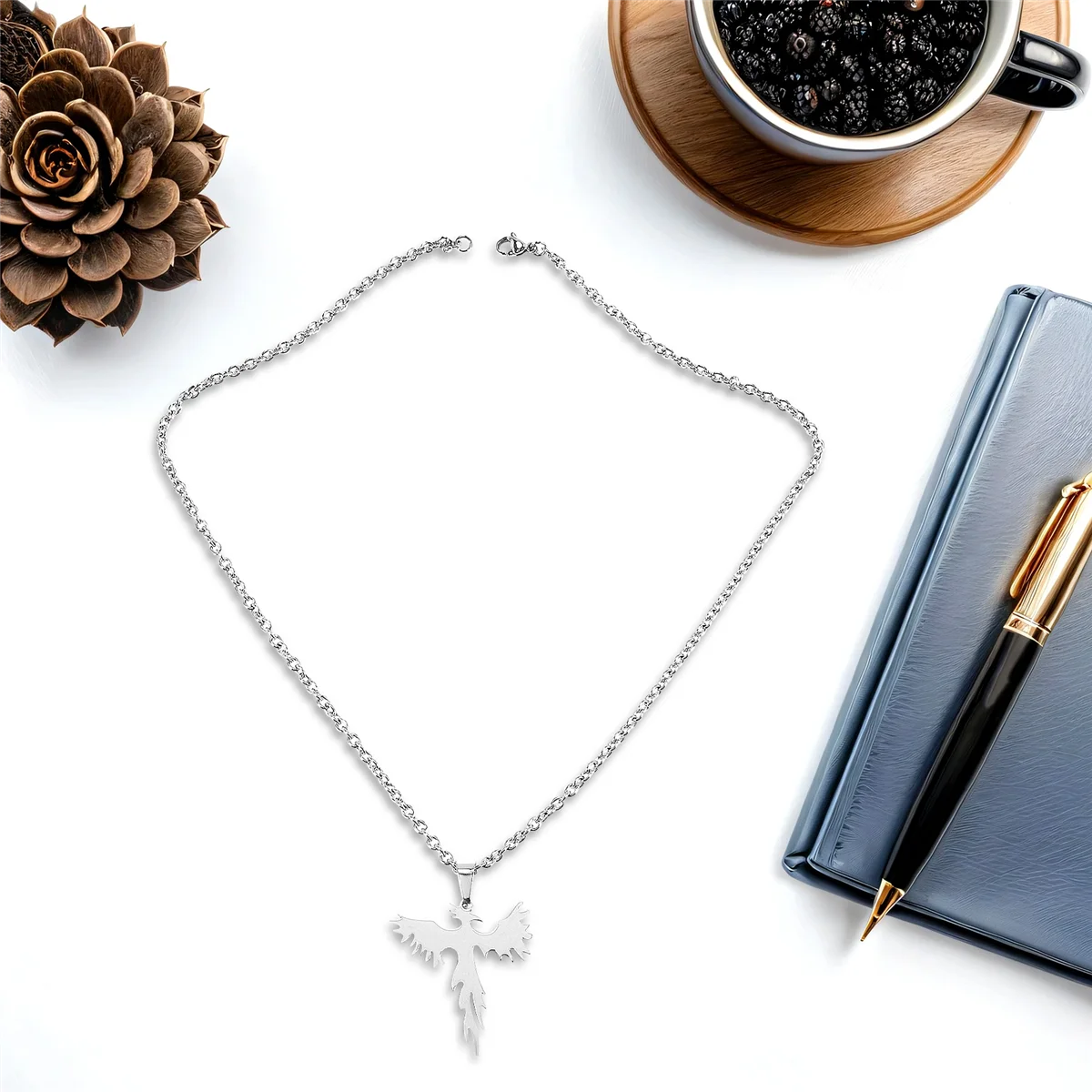 UNCL ジュエリー ステンレススチール フェニックス ペンダント 50cm チェーン付き ネックレス メンズ レディース シルバー