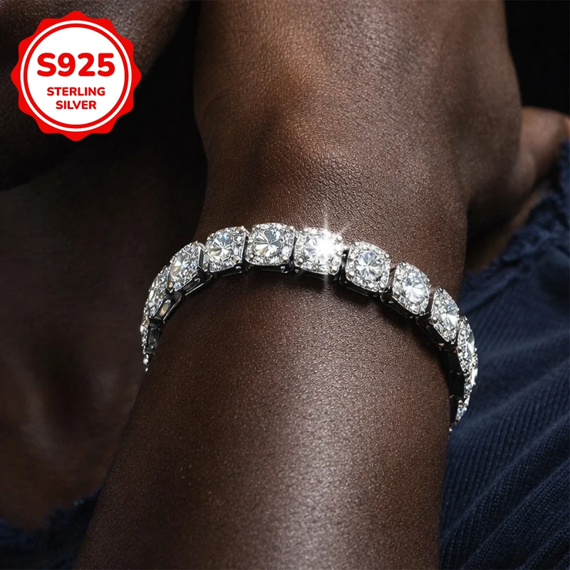 

925 sterling silver hip-hop luxury square men's bracelet inlaid with zircon is suitable for fashionable men as an exquisite gift