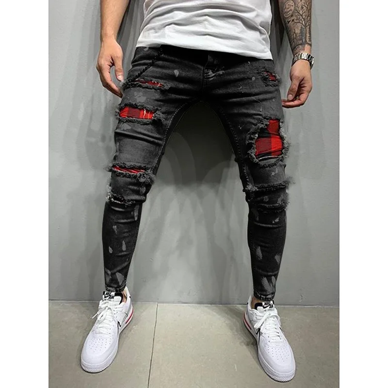 Men's Slim Fit Distressed Ripped Jeans, Paint Splatter Denim Pants