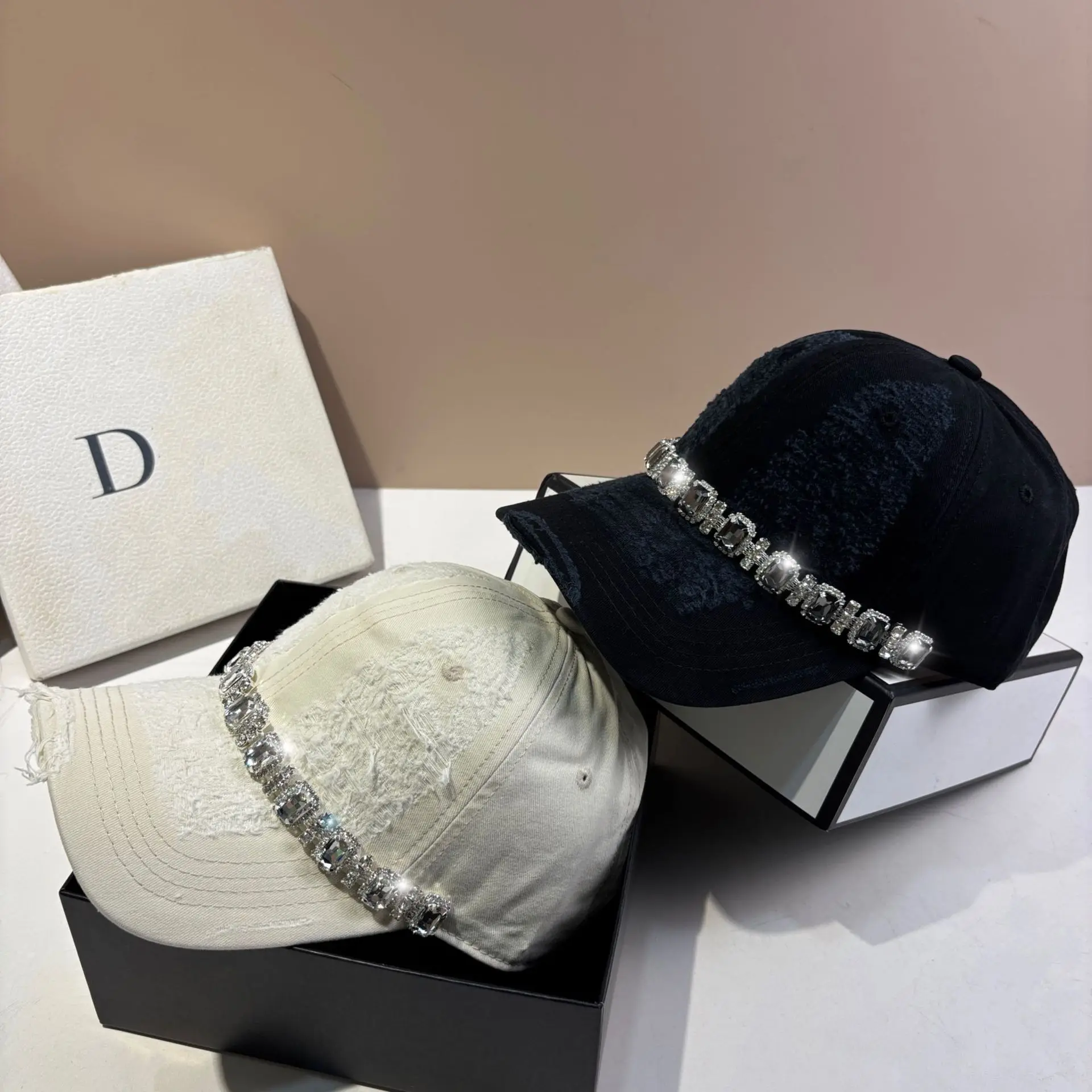 Fashion Diamond Baseball Cap Women's Fashionable Korean Style Outdoor Breathable Comfortable Solid Color Sun Protection Hats