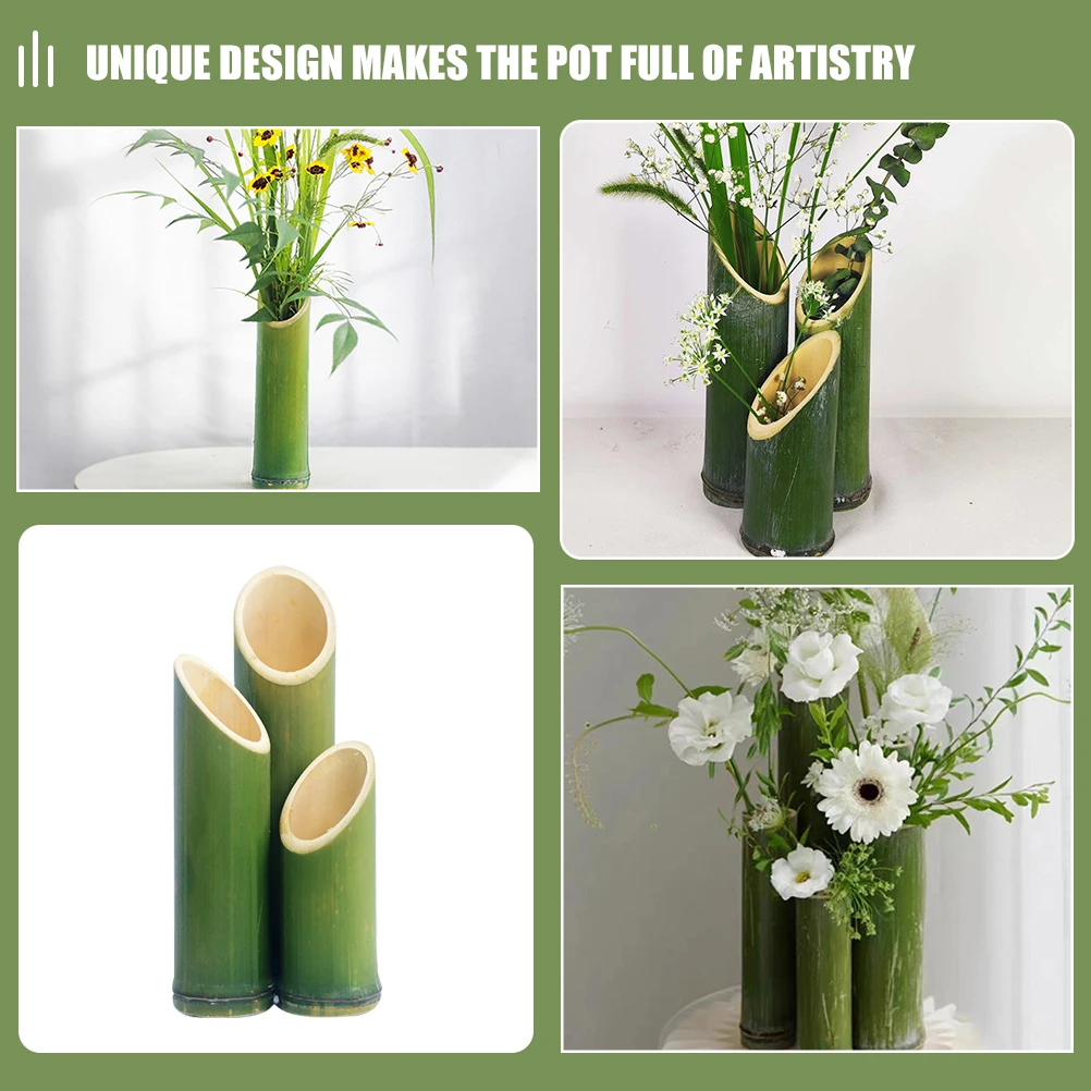 

3pcs Bamboo Tube Vase 4 5cm Diameter 20 25 30cm Height Flower Arrangement Holder Desktop Planter HomeDecoration