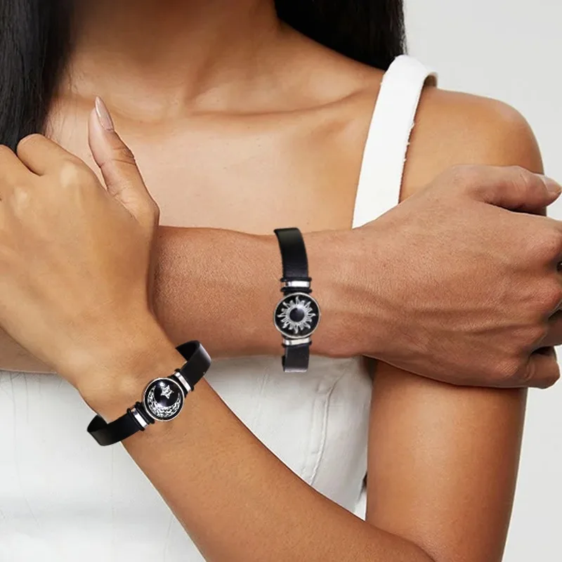 1/2Pcs 여성을위한 PU 가죽 빛나는 팔찌 남자 썬 문 새로운 PU 팔찌 우정 커플 팔찌 로맨틱 쥬얼리 선물