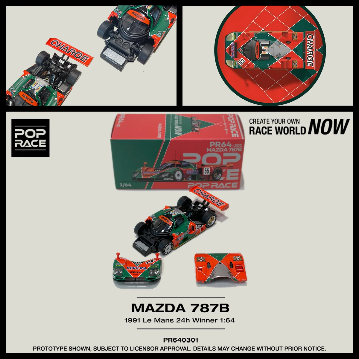 POP RACE 1/64 Legendary Mazda 787B 1991 Le Mans Winner #55 Renown Livery Open-Engine Diecast Model Car In Stock Ready To Ship