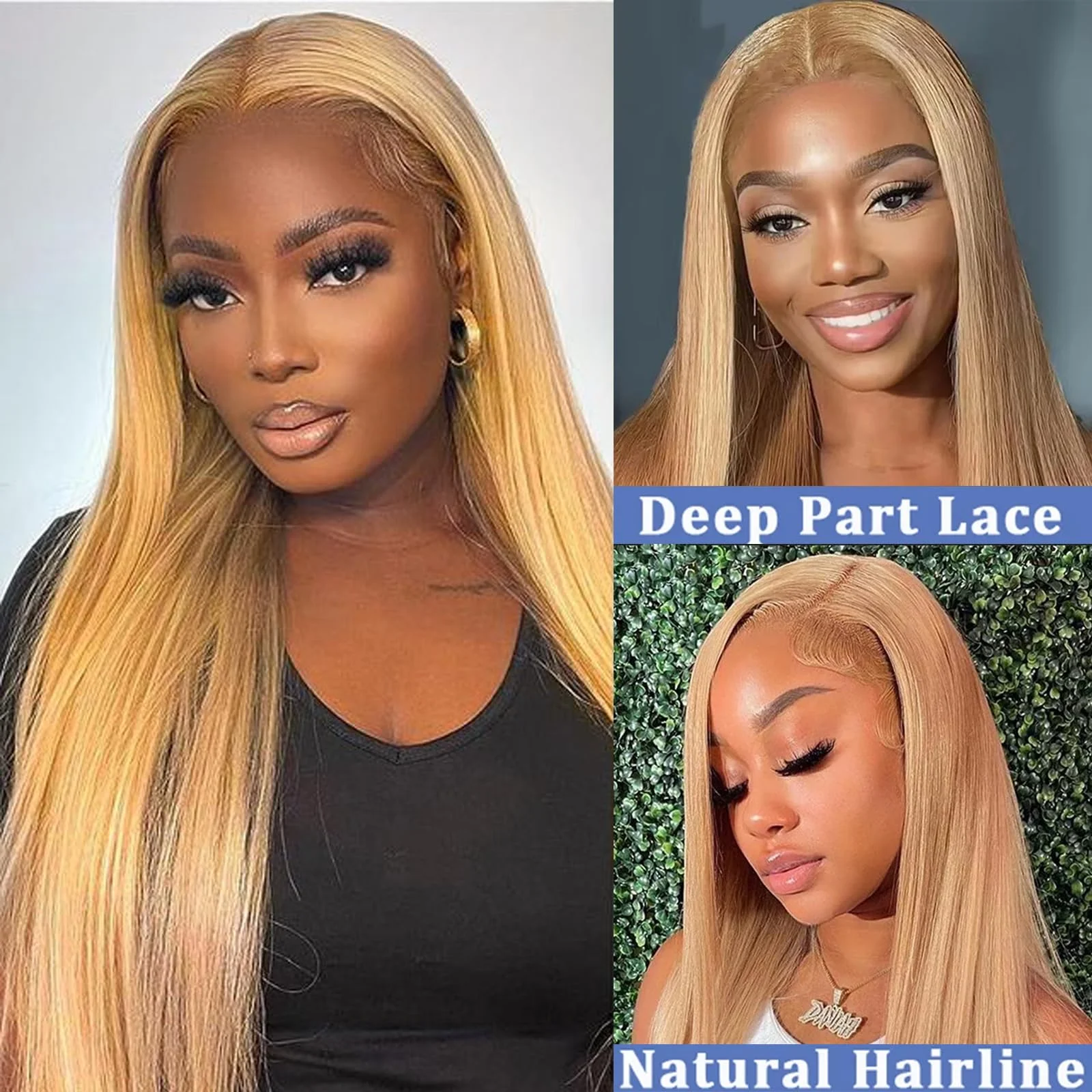 Honey Blonde Straight Lace Front Wig 13x6 HD Lace Front Wig Human Hair for Women 200 Density 27 Colored Lace Front Wig on Sale