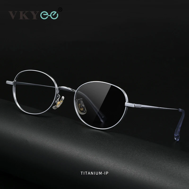 

VKYEE Classic Pure Titanium Small Oval Frame Men Anti-blue Light Photochromic Reading Glasses Customizable Prescription K5015