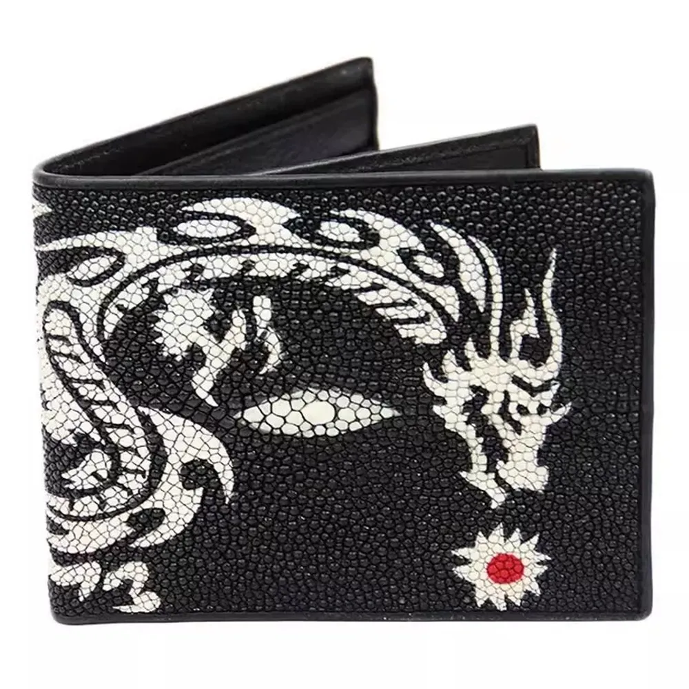 Authentic stingle leather tiger pattern designer men's short card bag genuine leather men's dragon pattern three-fold wallet