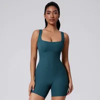 Fashion Cross Backless Sporty Short Jumpsuit Women Gym Romper One Piece Outfits Sleeveless Ribbed Yoga Fitness Overalls Unitard - Image 4