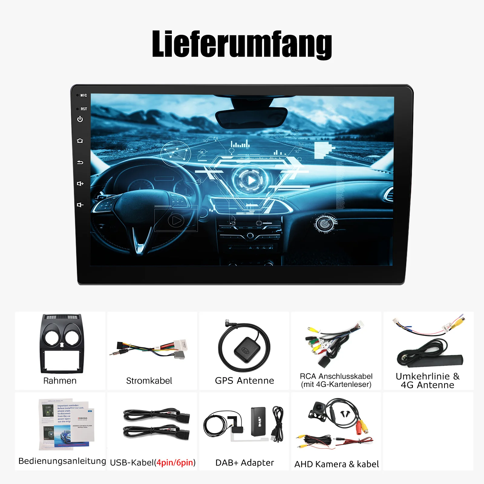 ESSGOO 4G 8-Core Android 14 6 + 128G Carplay Android Auto Für Nissan Qashqai J10 2007-13 2DIN 9 "Autoradio GPS Navi Player FM Wifi – Detail 17