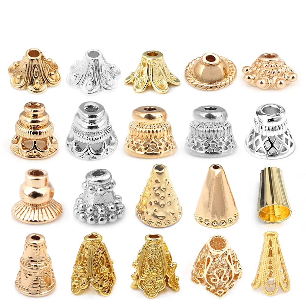 18K Gold Color Brass Speaker Shape Beads Caps Cone Shape Long Tassel Caps High Quality Jewelry Making Diy Accessories