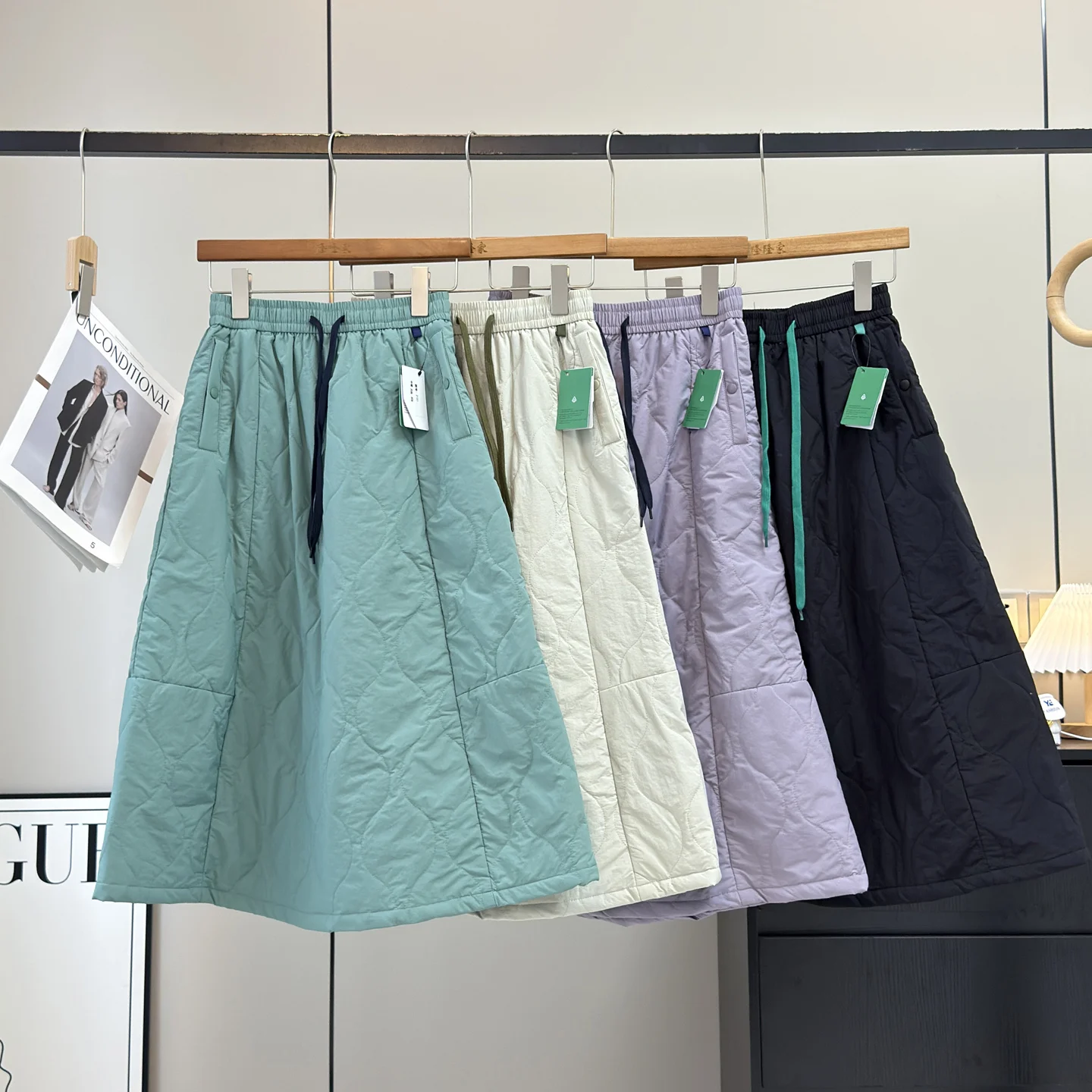 

Уличная осенне-зимняя юбка на хлопковой подкладке, теплая нейлоновая функциональная юбка трапециевидной формы с высокой талией, водоотталкивающая