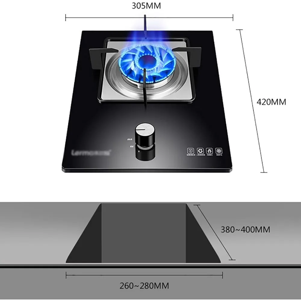 Burners Gas Hob Portable Home Kitchen Gas Hob，Built In Gas Hob 1 Burner With FFD/FSD,Black Glass(Gloss)，Easy To Clean [Energy Cl