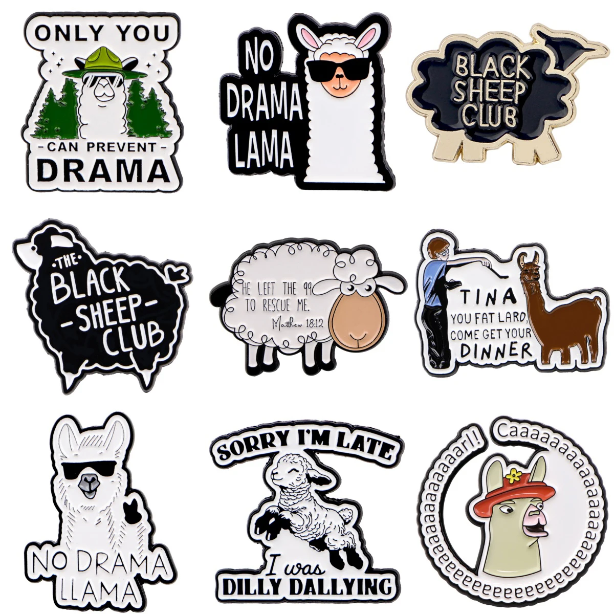 Cartoon Schafe Broschen Für Frauen KEINE DRAMA Alpaka Zitate Emaille Pin Metall Abzeichen Schmuck Kleidung Rucksack Zubehör Geschenk