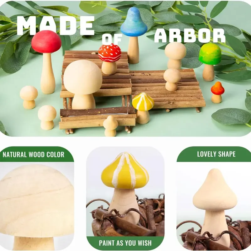 1-10Pcs Natural Wooden Mushrooms Unfinished Wooden Mushroom for Arts Crafts Projects Decor Valentine DIY Ornaments