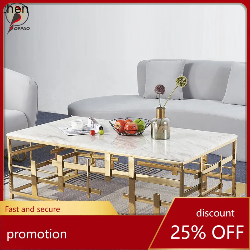 

YFY Modern Minimalist Metal Stainless Steel Marble Coffee Table Light Luxury Living Room Stainless Steel Minimalist