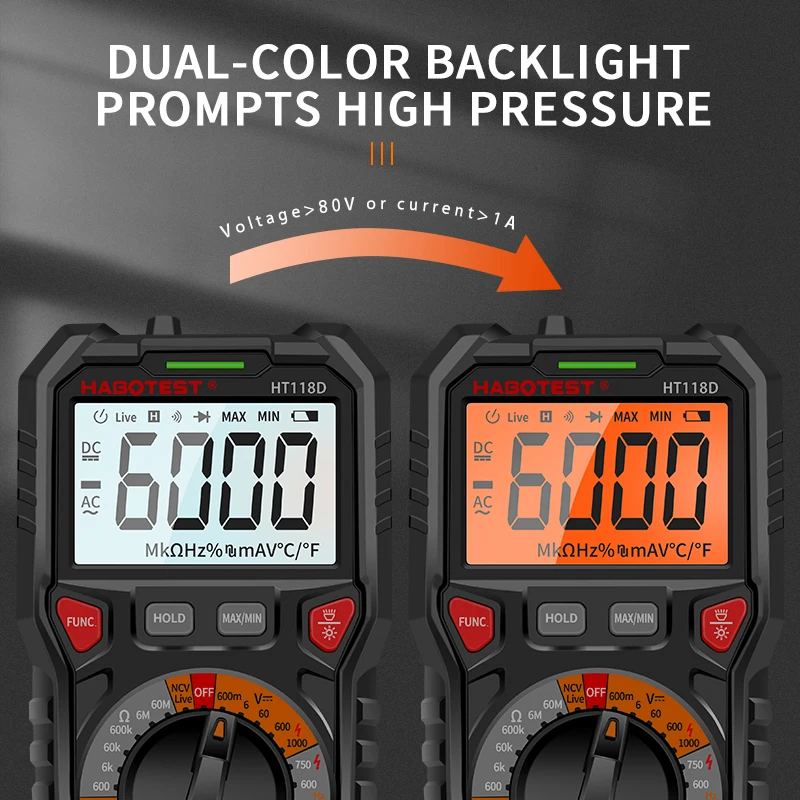 HT118 Professional Digital Multimeter AC/DC Voltage Ammeter True RMS Auto Range Multimetro Capacitance Meter Electrician Tester