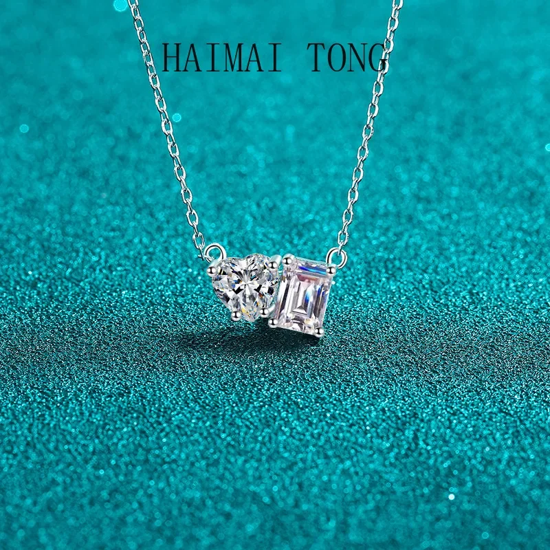 

HAIMATONGPT950 платиновое муассанитовое ожерелье женское супер сверкающее квадратное конфетное ожерелье на ключицу с любовью простой кулон сладкий