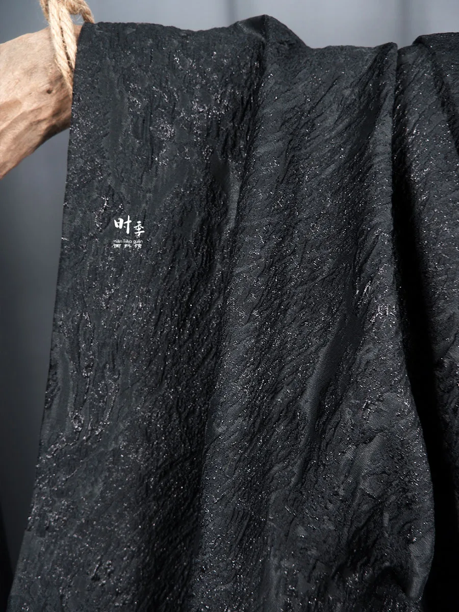 Black Blend Dark Jacquard Fabric Shiny Embossed Texture Clothing DIY Coat Bag Designer Apparel Sewing Fashion Fabrics Cloth