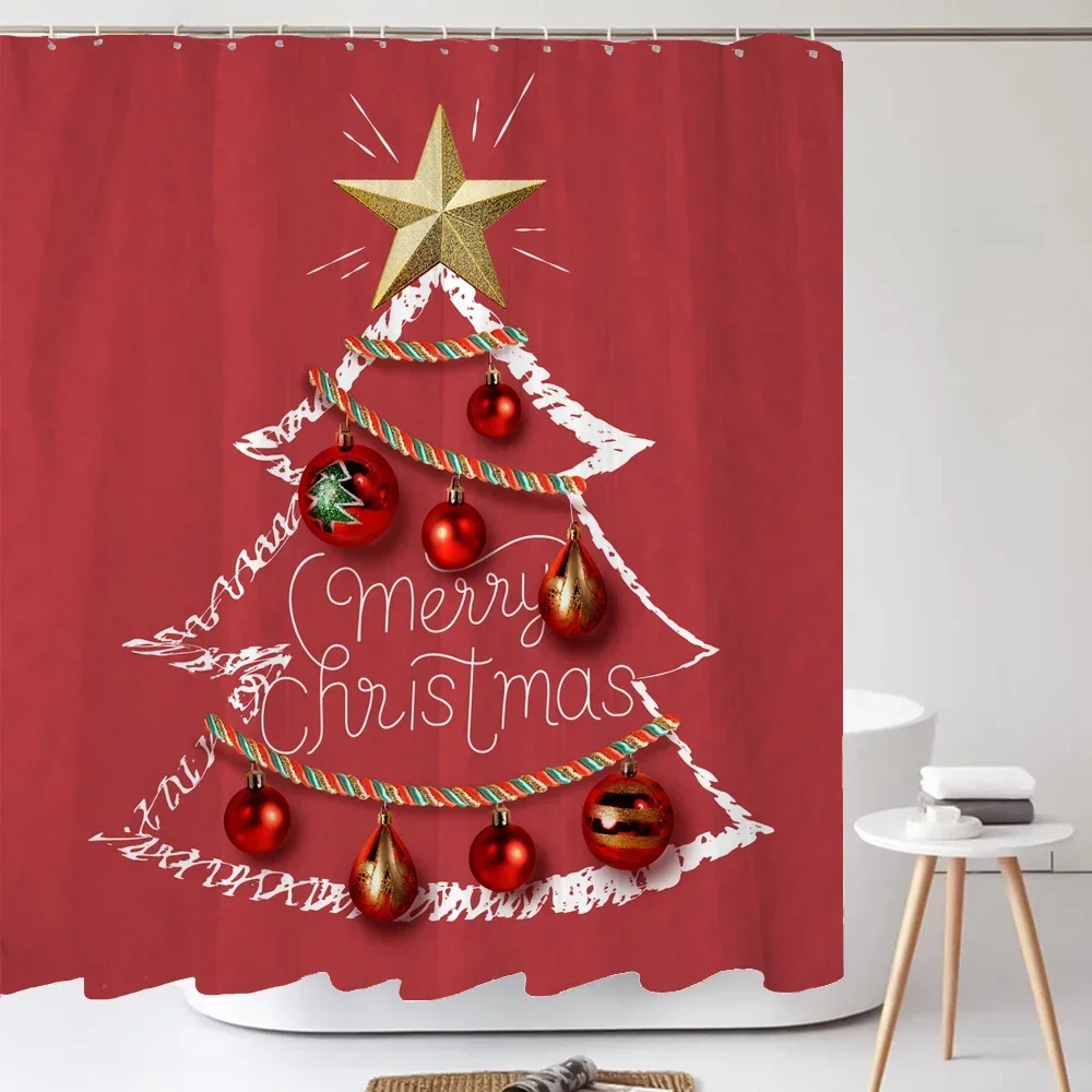 Funny Cartoon Cute Merry Christmas Trees Snowman Shower Curtains Bathroom Curtain Frabic Polyester Waterproof Bath Curtain