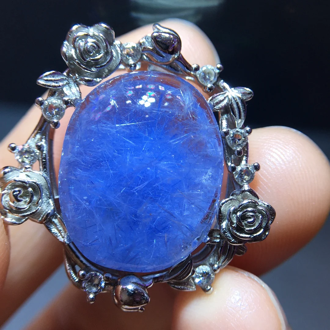 

Natural Blue Rutilated Dumortierite Quartz Pendant 18.7/15.1mm Clear Flower Necklace Gold Jewelry AAAAAAA