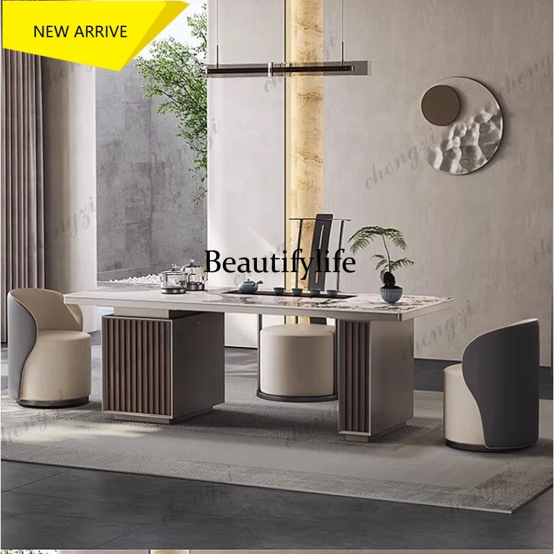 L181 Light luxury rock slab tea table and chair combination modern simple multi-functional balcony office integrated