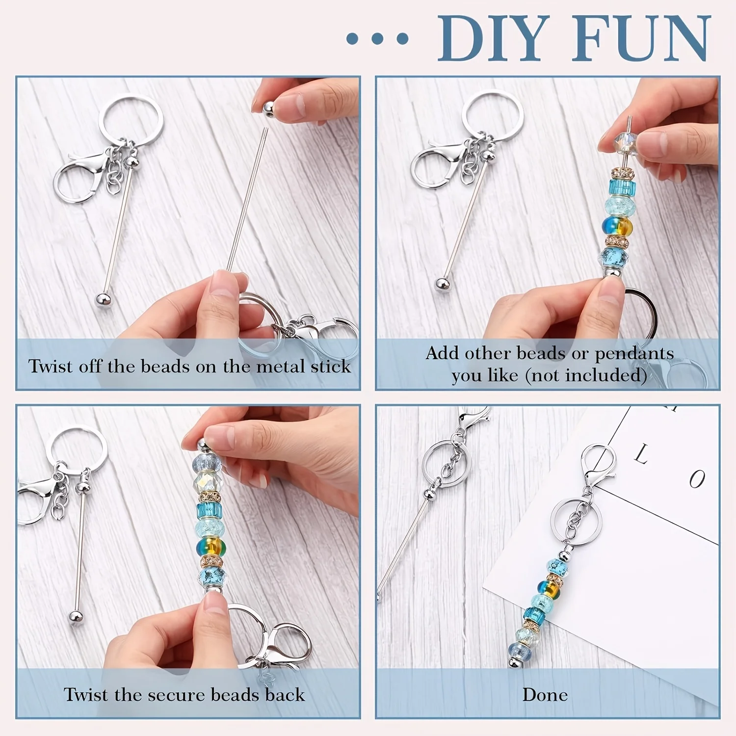 DIY Beaded Keychain Set Handmade Blank Keychain Accessories Beaded Keychain Chain for Crafting Unique Personalized Gifts view 4