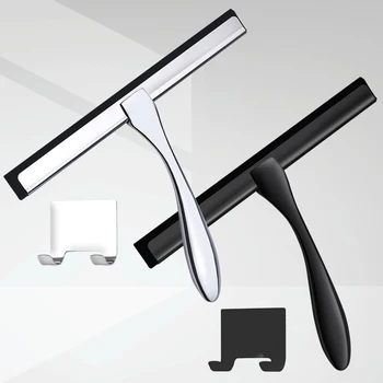 Raclette de douche en acier inoxydable, raclette en caoutchouc de silicone, essuie-glace, argent, noir, papier, fenêtre, voiture, miroir, outil chaud, 10 po