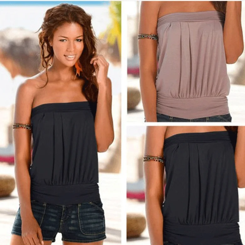Sexy  Color Strapless Vest Top One Shoulder Sleeveless Summer New Arrival Women's Knitted Tube Top from China Thin Model