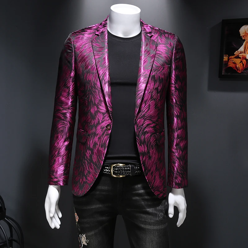 Men Spring Luxury Embroidery Gold Yarn Blazer Casual Suit Jacket Stage Dress Wedding Business High Quality M25