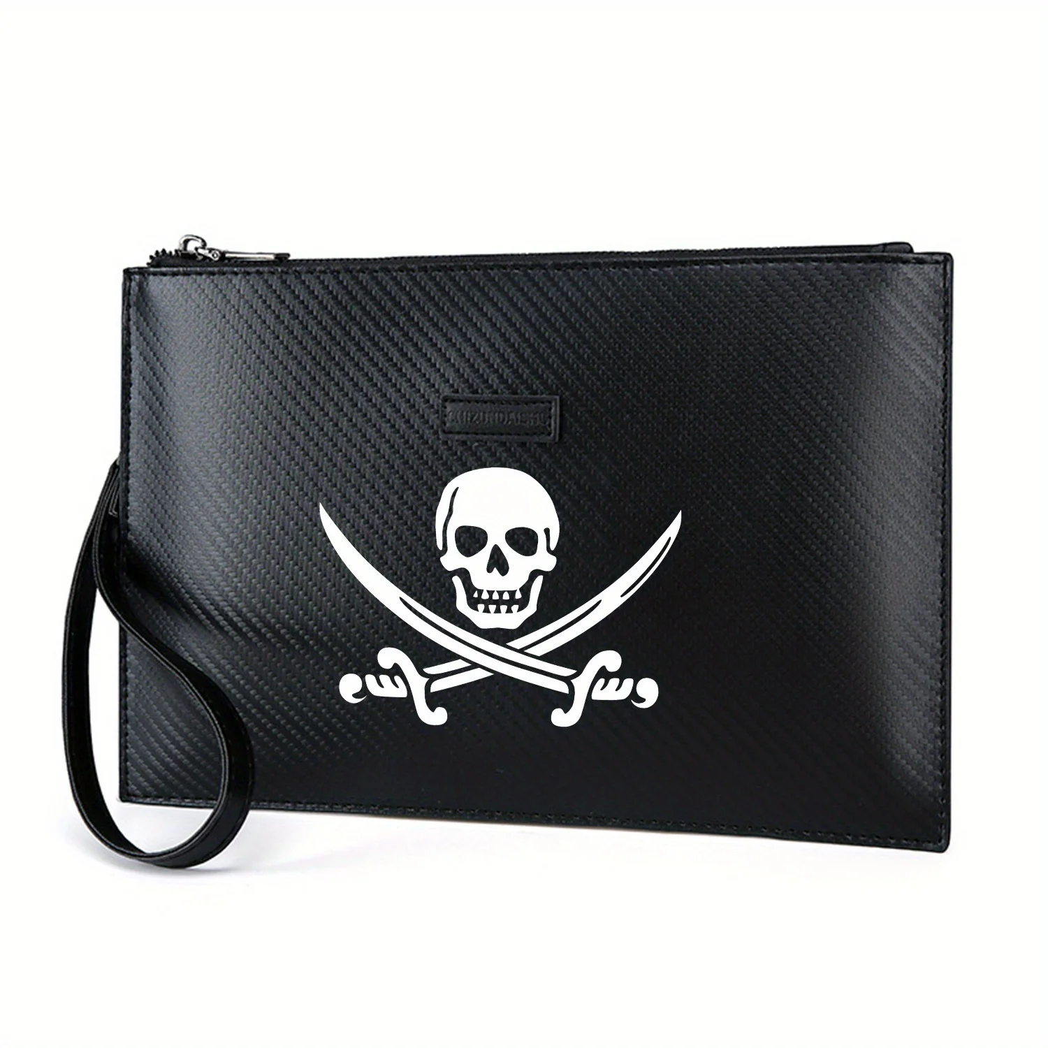 حقيبة يد رجالية من البولي يوريثان مطبوعة أنيقة على شكل جمجمة وسيوف متقاطعة، عصرية وعملية للحمل اليومي #1