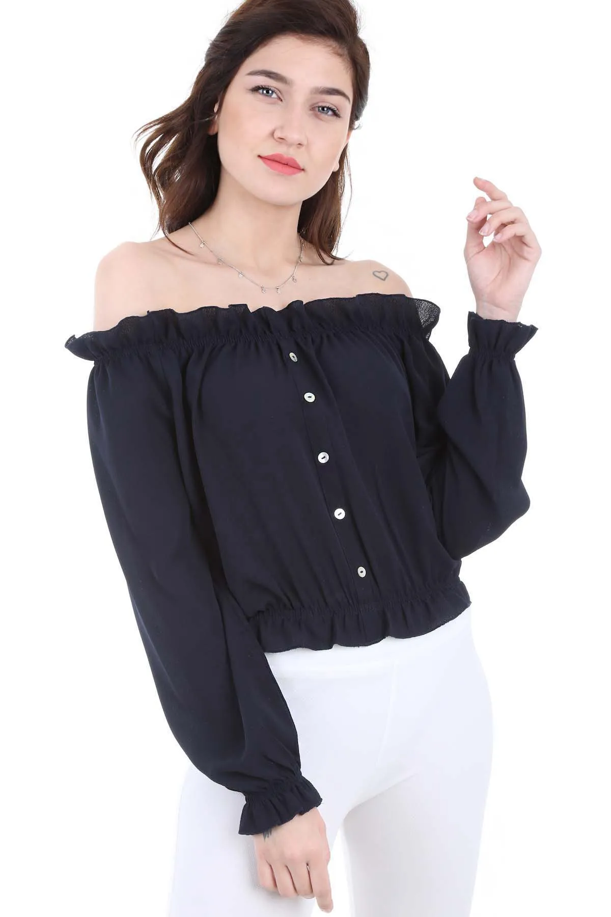 Wheel Trim Buttoned Blouse Fashion Women Blouses 2021 Blouses & Shirts Large Size Women Blouses Office Work Clothes