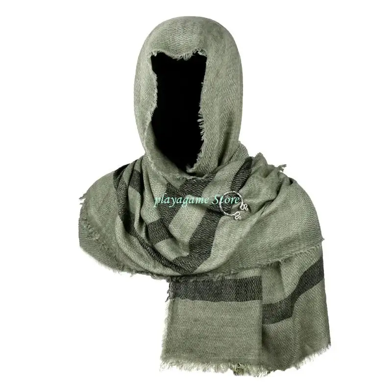 Y88A Medieval Scarf Cowl Men with Brooch,Vikinges Cowl Hood Cloak,Renaissances Hooded Shawl for Halloween Cosplay