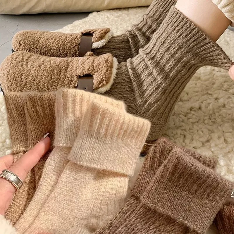 

Autumn Winter Cashmere Wool Thickened Warm Premium Feel Super Soft Cotton Socks INS Simple Harajuku Sweet Cool Thermal Long Sock