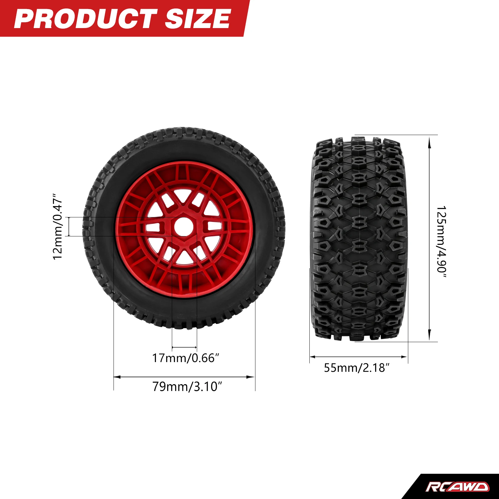 RCAWD Pre-Glued All Terrain Rubber 2Pcs Wheel Tires for 1/8 Arrma Mojave 4S ARA4404 ARA550110 Upgrade Part High Traction Durable