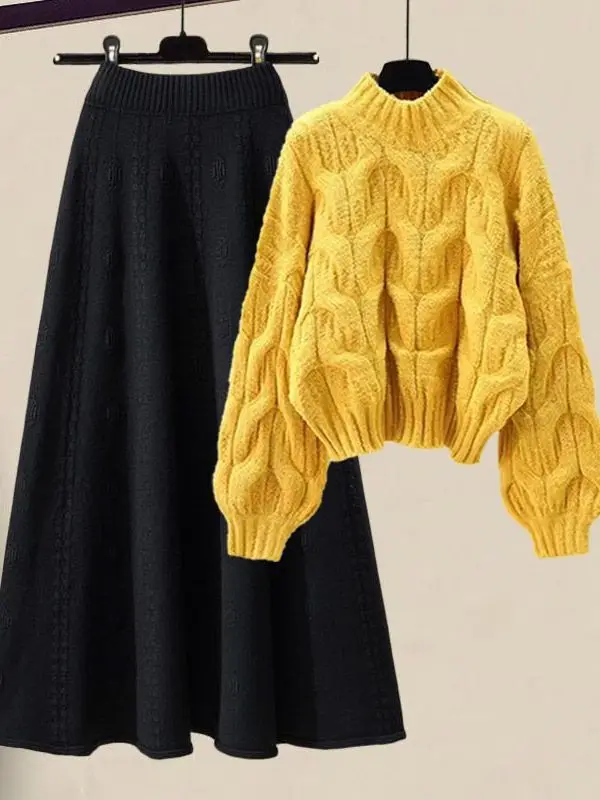 Korean Style Heart Appliqué Knit Co-Ord Set for Women | Winter Sweatshirt & Wide Leg Pants