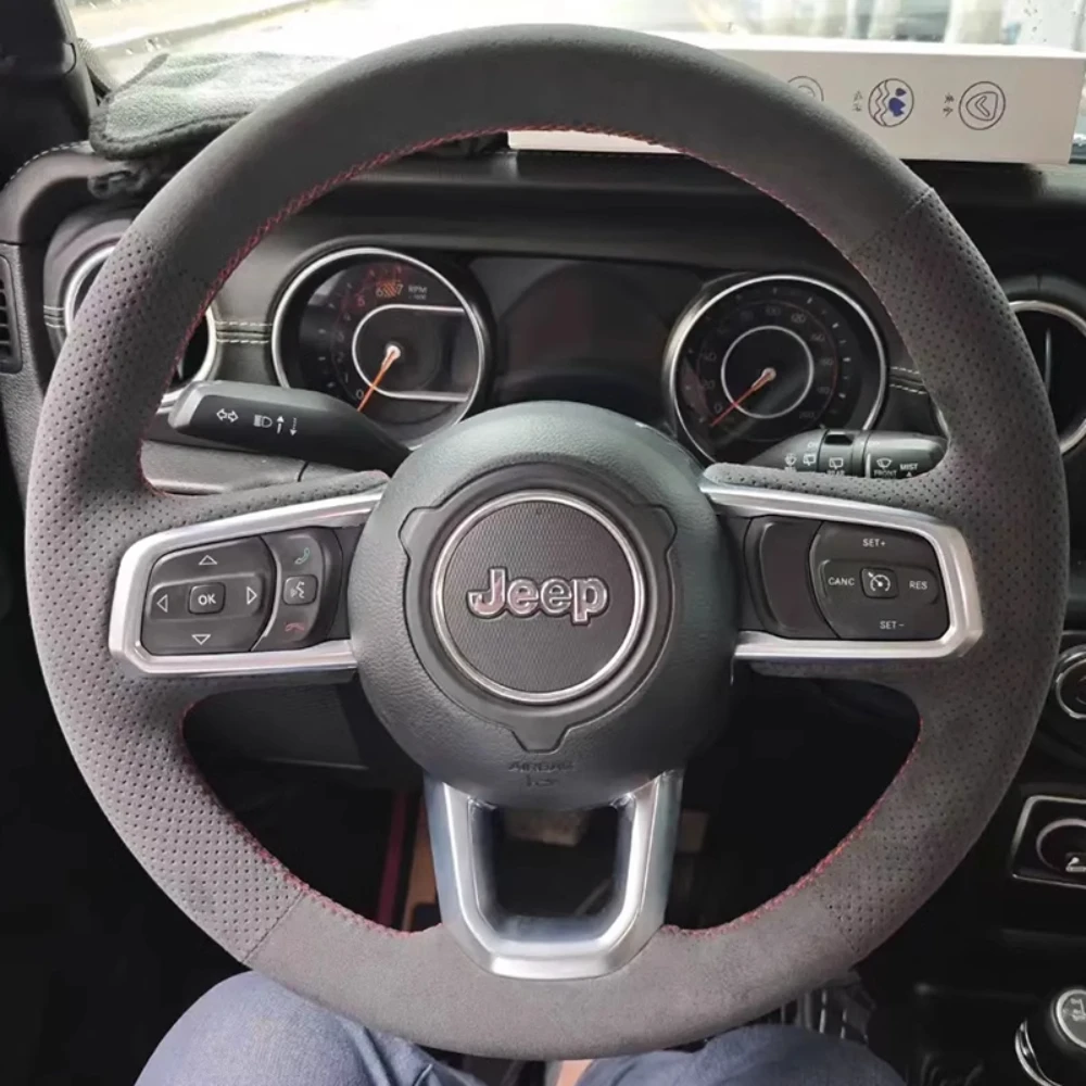 Hand-stitched non-slip Charcoal grey suede car Steering Wheel Cover For Jeep Wrangler JL Gladiator JT 2018-2021 auto parts