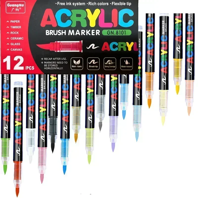 

168-12 цветов акриловый маркер для наскальной живописи, кончик кисти, маркеры для краски, маркеры для ткани, водостойкие краски, товары для рукоделия