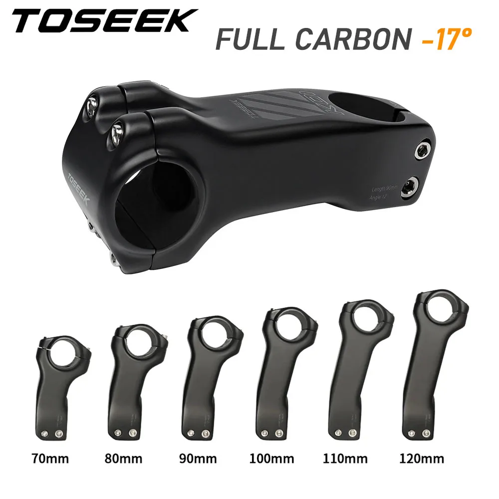 

TOSEEK Carbon Fiber Bicycle Stem -12 Degree Mountain Bike Stem Full Carbon Road Bike Table 70/80/90/100/110/120mm MTB Power