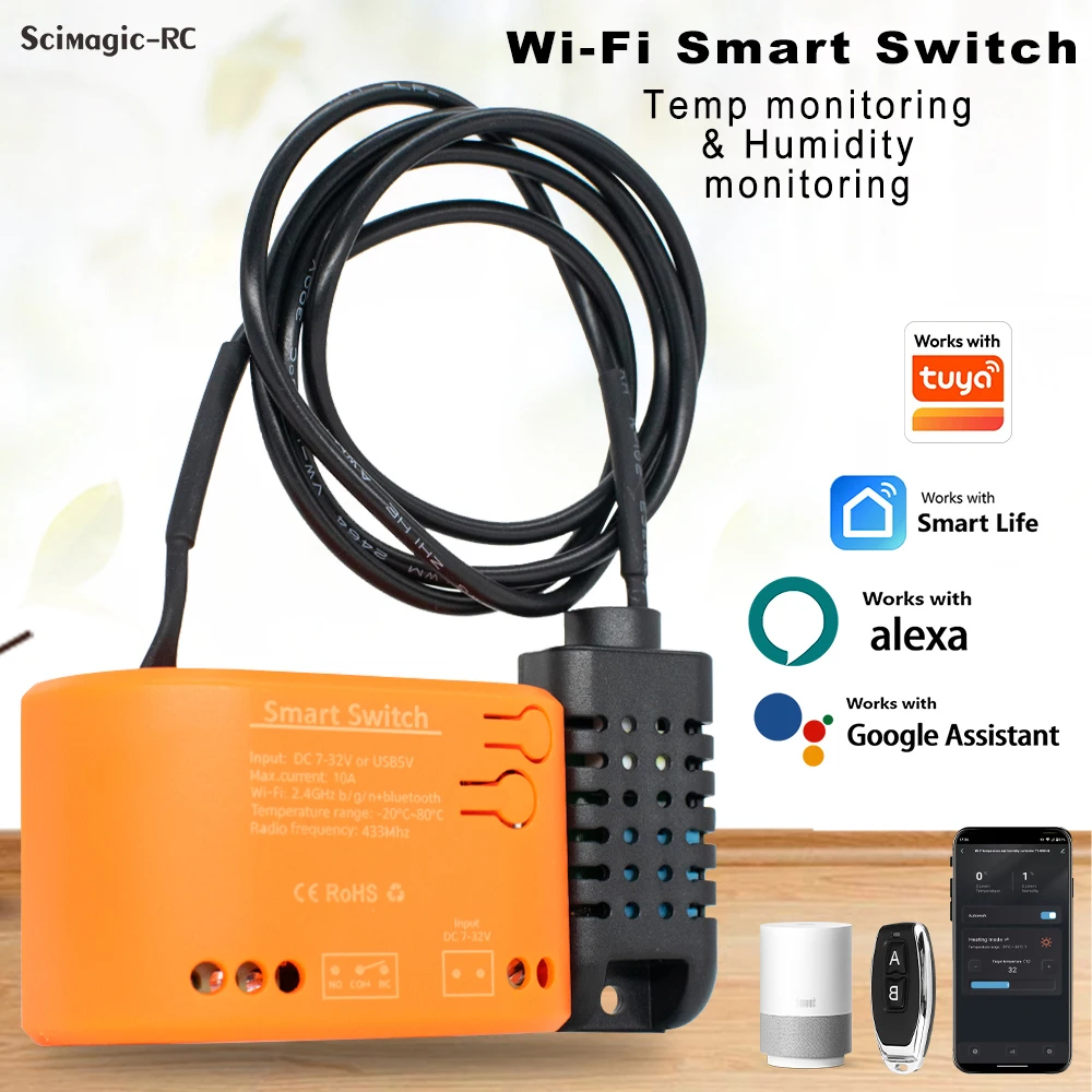 

Smart WiFi Temperature Sensor Monitor Switch Monitoring Thermostat Passive Dry Contact Relay Work With Tuya Alexa 7-32V 85-250V
