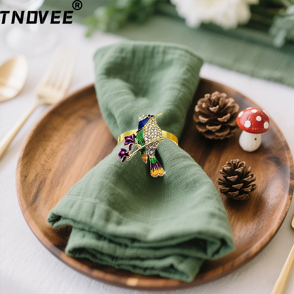 

20PCS Sparkling Bird Napkin Rings Crystal Napkin Holders for Luxury Wedding Restaurant Bulk Supplies Garden Party Table Decor