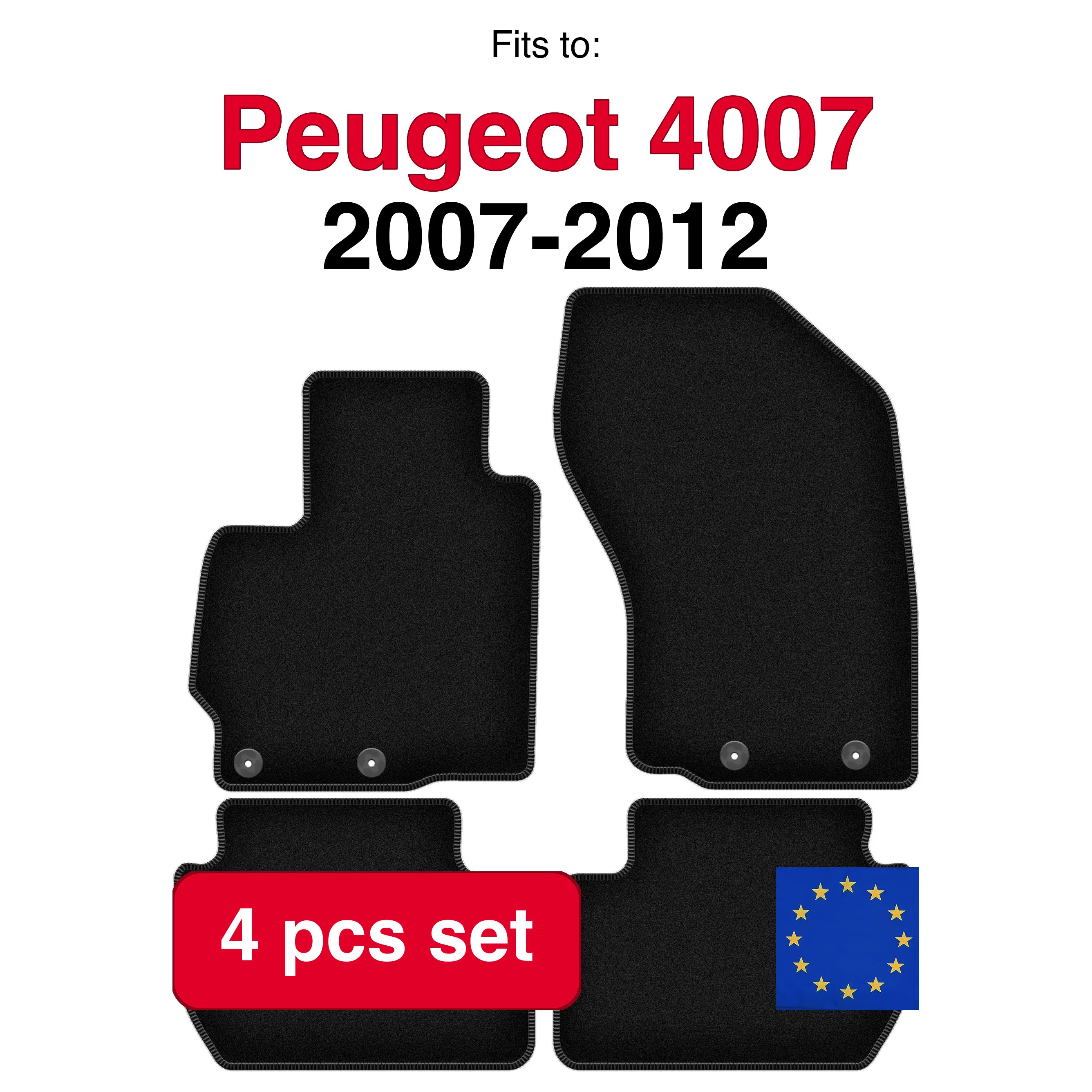 Velour tapijtset voor Peugeot 4007 crossover (2007-2012) - Zwart (4 stuks) automatten set