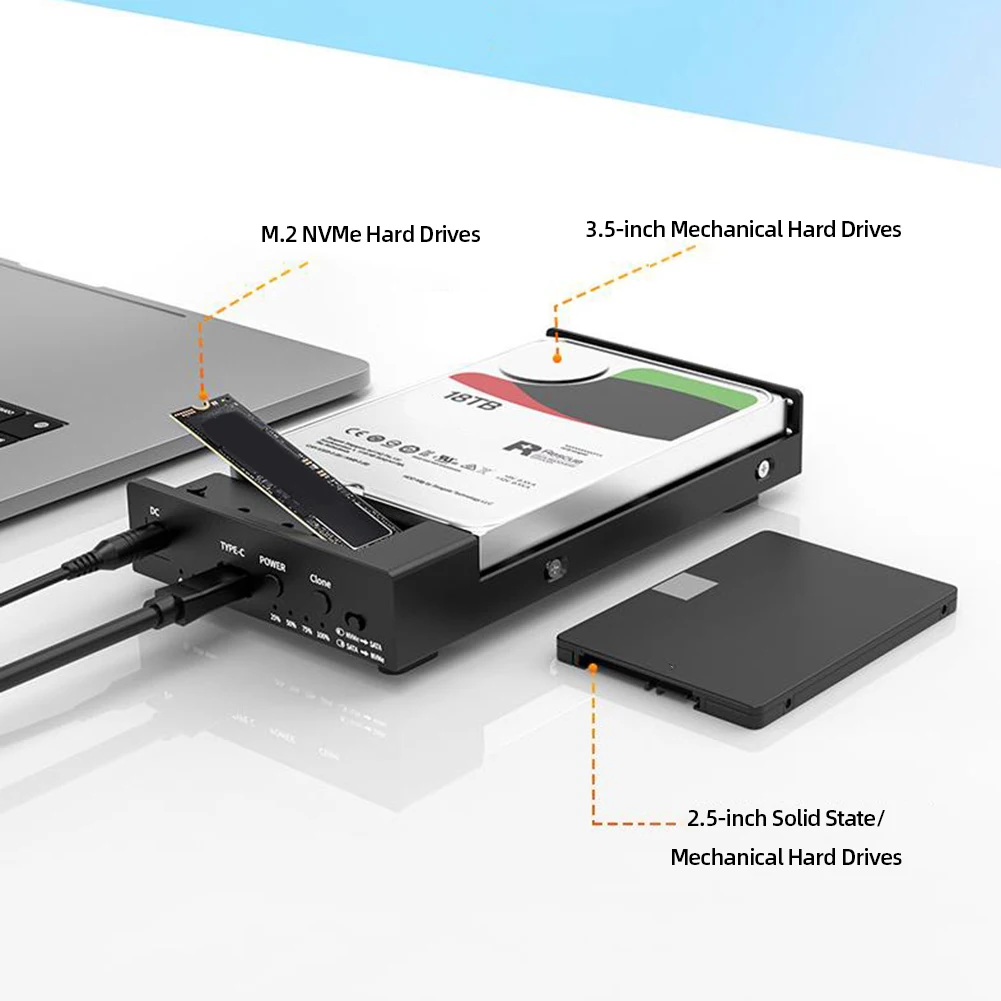 

M.2 Nvme SSD Case Dual Bay SATA HDD Docking Station Support UASP Type-C 10Gpbs Clone Duplicator 2.5/3.5inch SATA HDD Enclosure