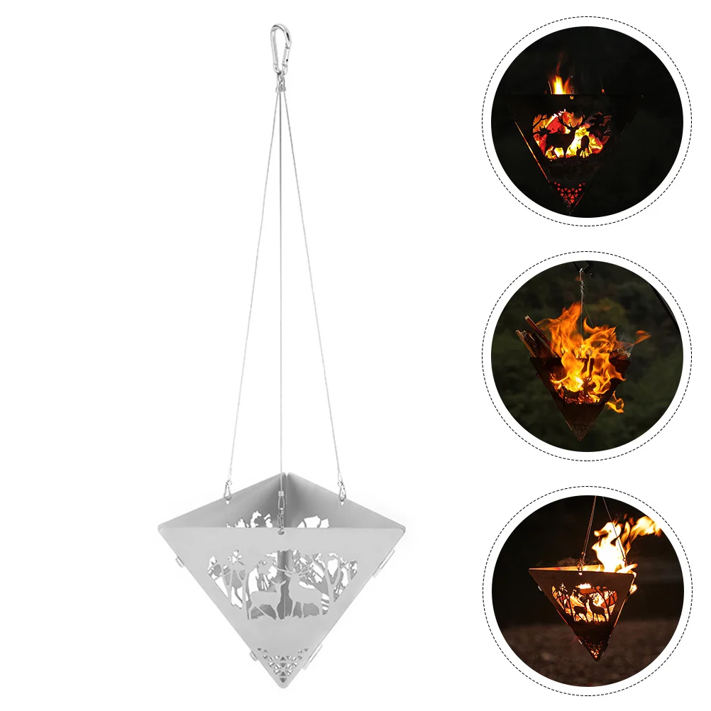 

1 set 1 Set Stainless Steel Triangle Hanging Bonfire Stove Portable Detachable Campfire Bbq Stove Adjustable Height Lightweight