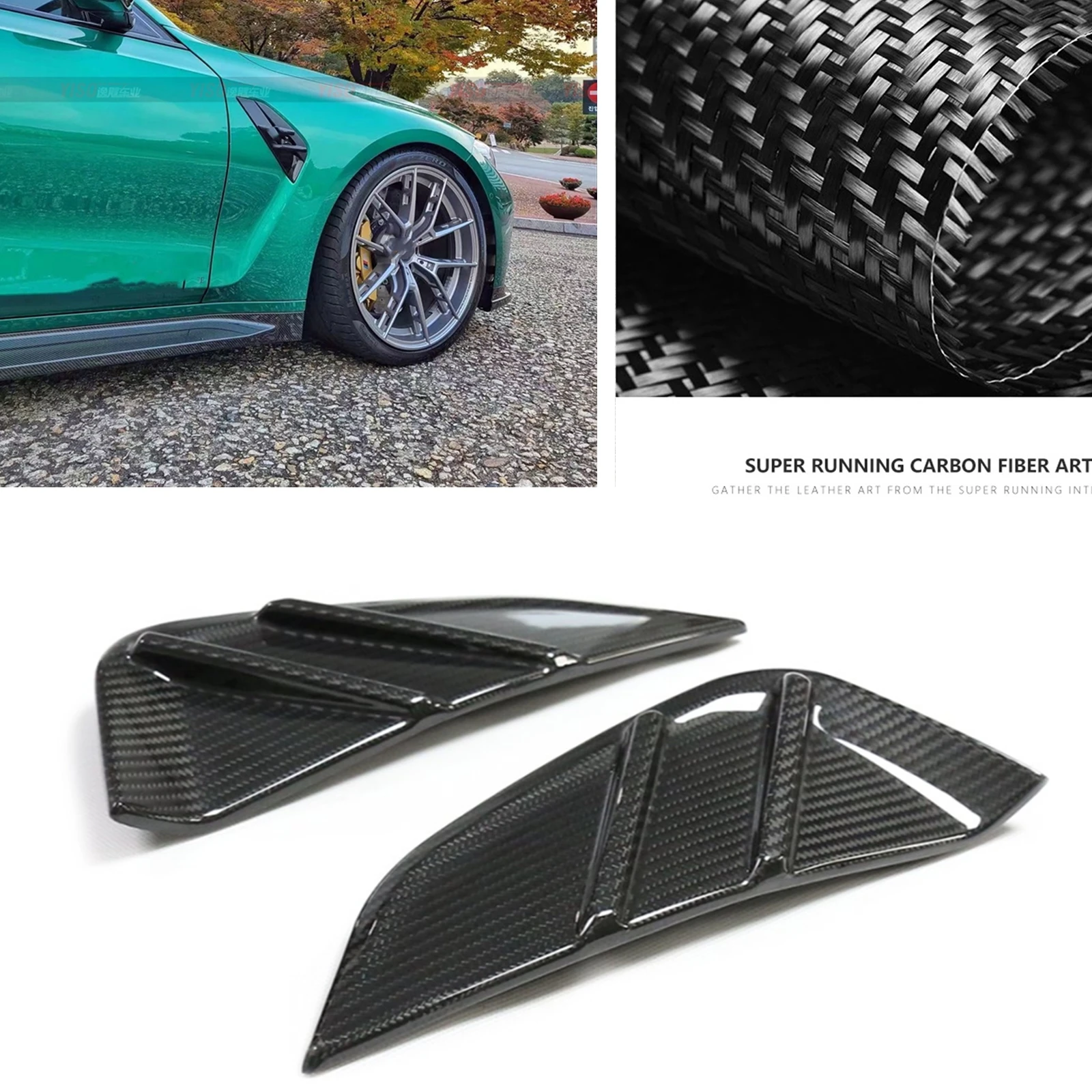 2PCS Carbon Fiber Side Fender Air Vent Trim Cover Duct Outlet Splitter Canard Fin For BMW G80 M3 2021 2022 2023 2024