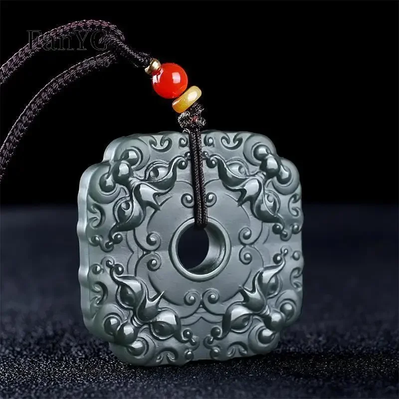 Natural Hetian Jade Qingyu Four Gods Beasts Eight To Wealth Pendants Men and Women Wealth Safe Necklace Holiday Gifts