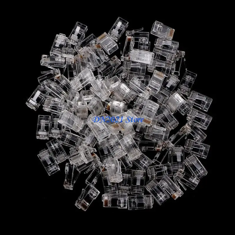 F3KE RJ45 Cat6 Pass Through Connectors Crimp Modular Plug for Solid or Stranded UTP Cable Male Ethernet Connector End