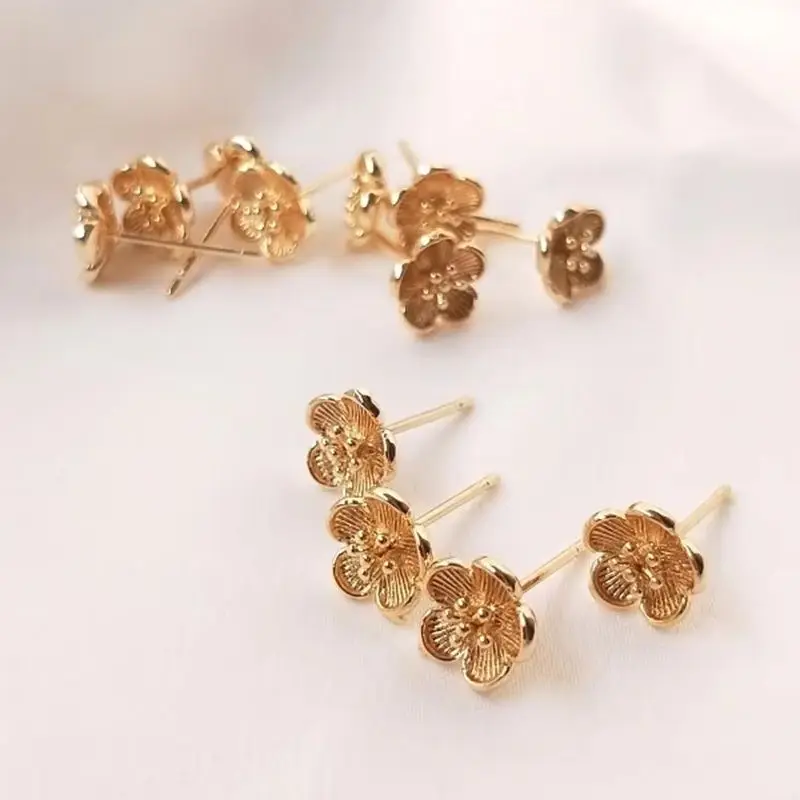 14K ห่อทองหกกลีบพลัมดอกไม้ต่างหู HAND-made DIY อุปกรณ์เสริมหู E053